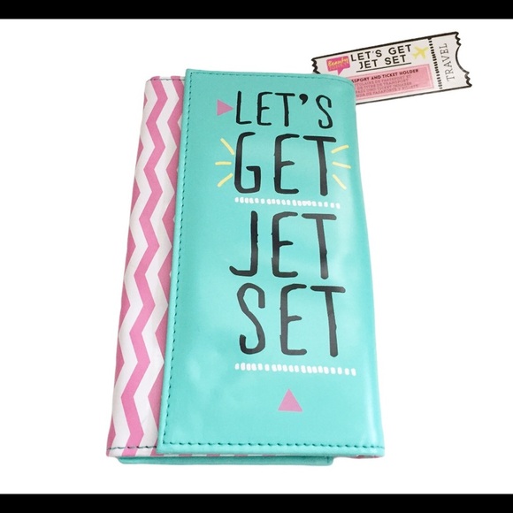 NWT BEAUTY JUNKY (ASOS) Let’s Get Jet Set Passport Holder Pink/Teal One Size - Picture 3 of 8